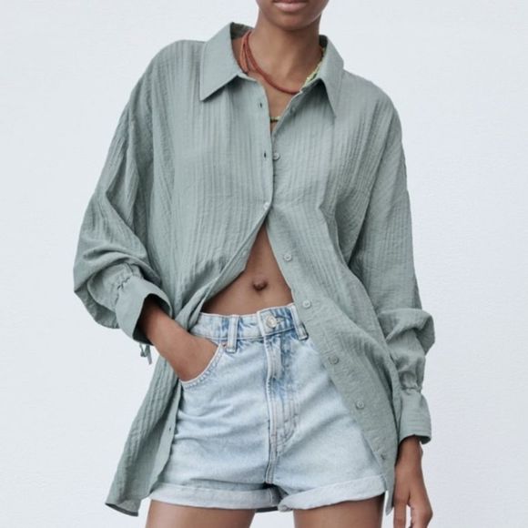 Zara Tops Nwt Zara Oversized Shirt With Open Back Poshmark
